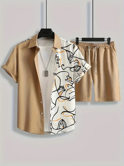 Fashion Trend Animal PatternSleeve Shirt Shorts Suit