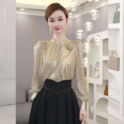 Elegant Champagne White Long Sleeve Shirt