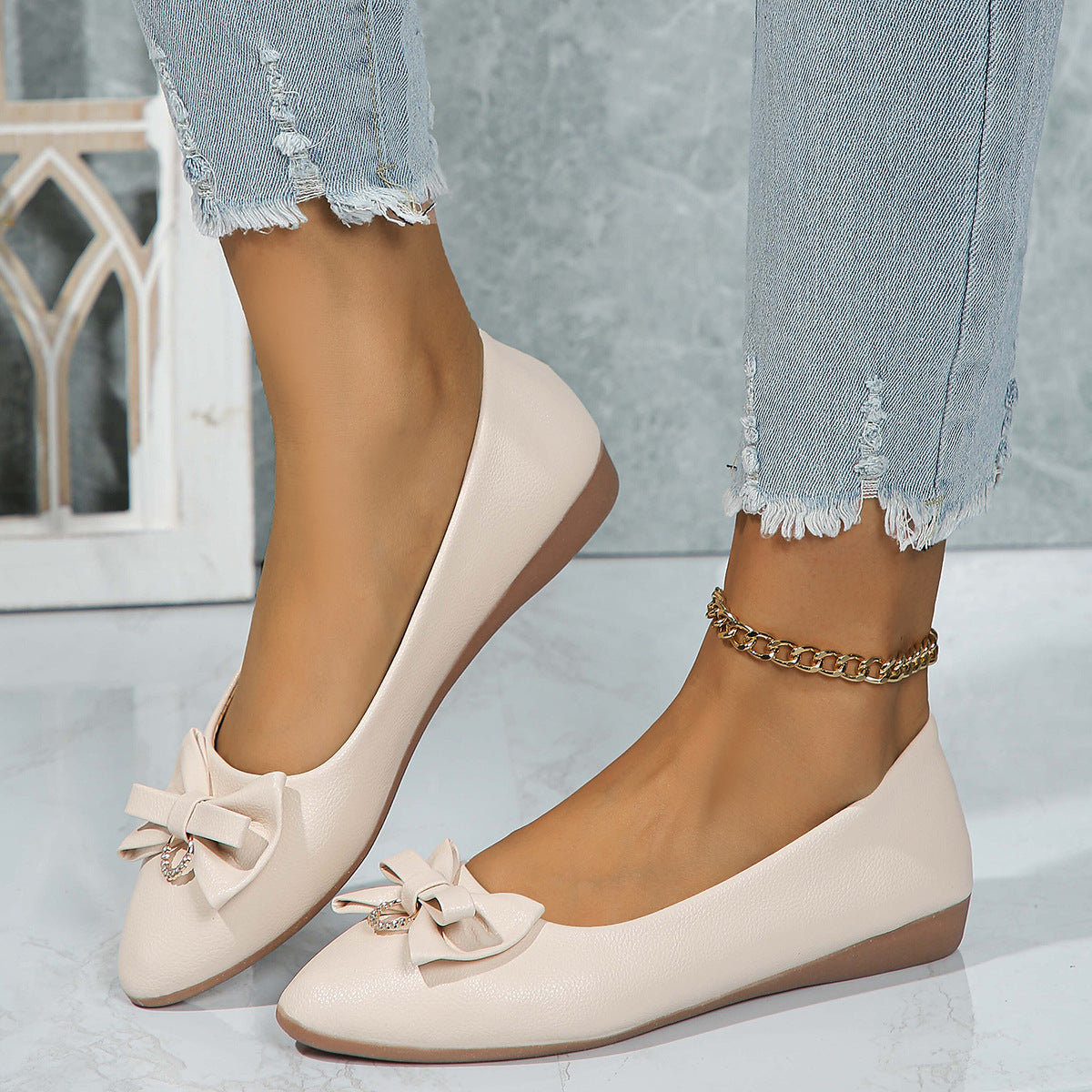 Flat Women's Shallow Mouth Bowknot Shoes
