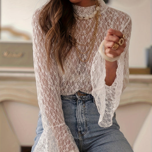 Fashion Lace Hollow-out Long-sleeved T-shirt