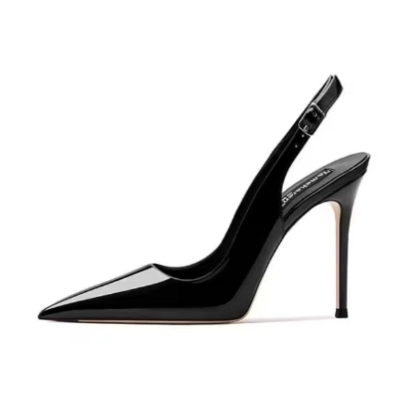 Ladie's Nude Soft Leather Hollow Female Ankle-strap High Heels