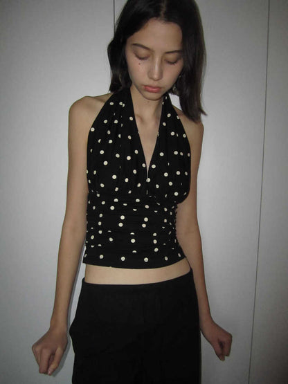 Sleeveless Polka Dot Brace Vest Slim-fit