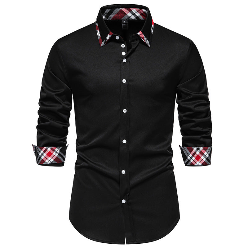 Contrast Color Triangle Collar Long Sleeve Shirt