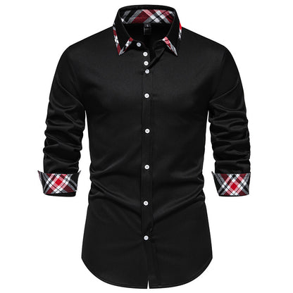 Contrast Color Triangle Collar Long Sleeve Shirt