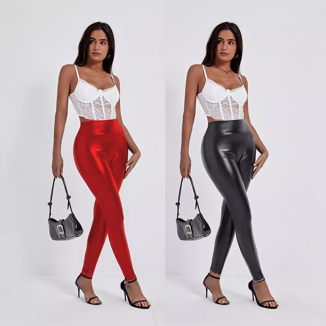 Fashioned Tight-fitting Cinched Hip Leather Pants