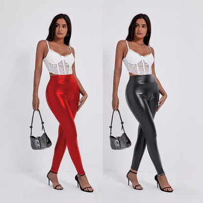 Fashioned Tight-fitting Cinched Hip Leather Pants