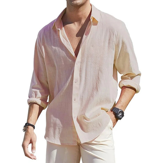 Men's Linen Cardigan Single Row Lapel T-Shirt