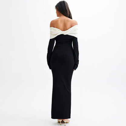 Off-shoulder Long Sleeve High Waist Slim Fit Dress