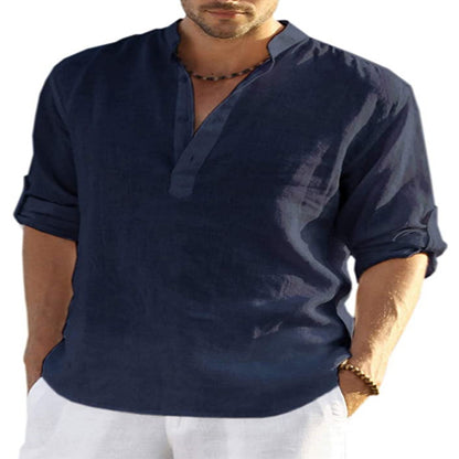 Cotton Linen Long Sleeve Shirt Loose Stand Collar