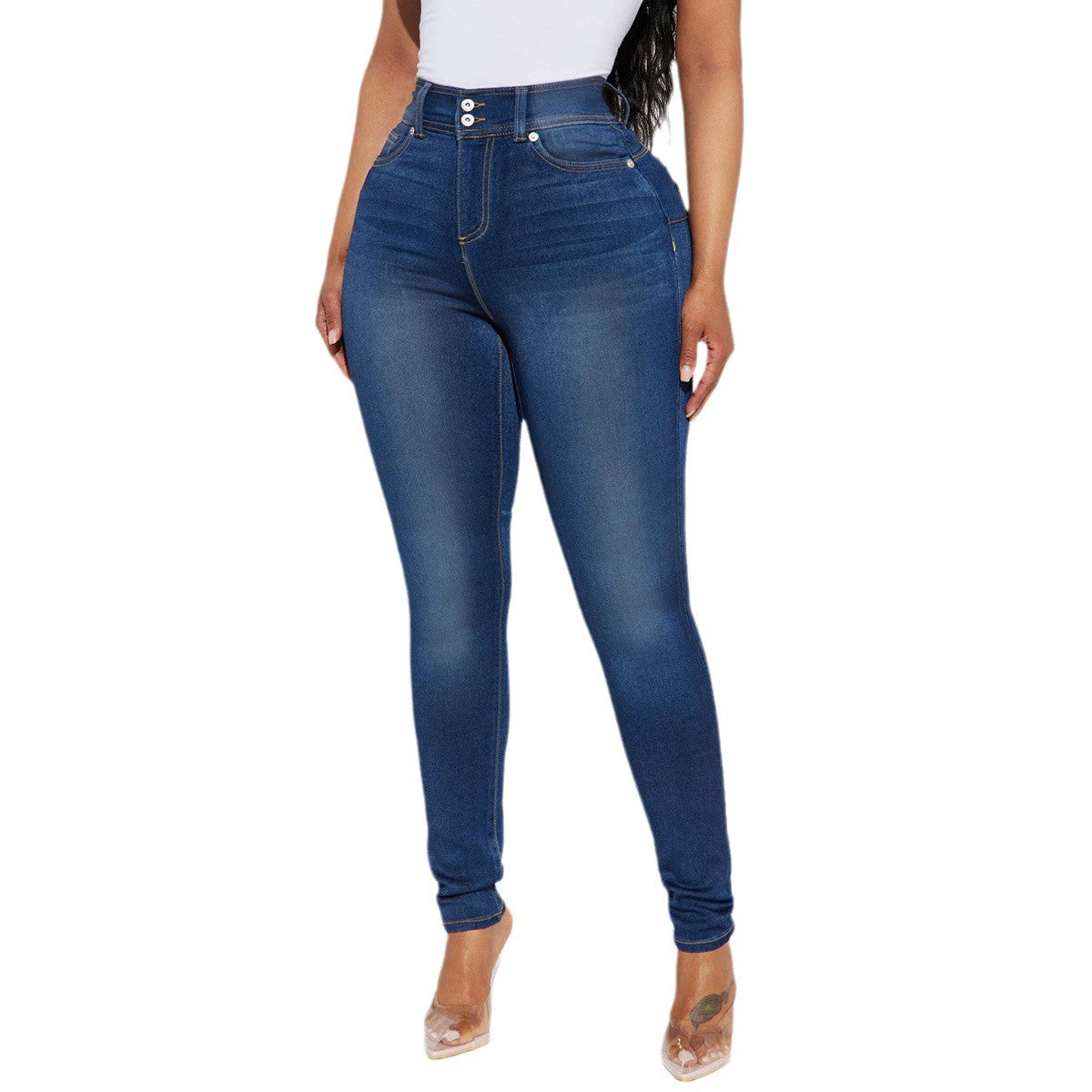 Dark Blue Fitted Pencil Jeans