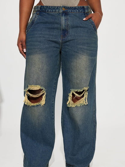 Heavy-duty Ripped Wide-legged Jeans