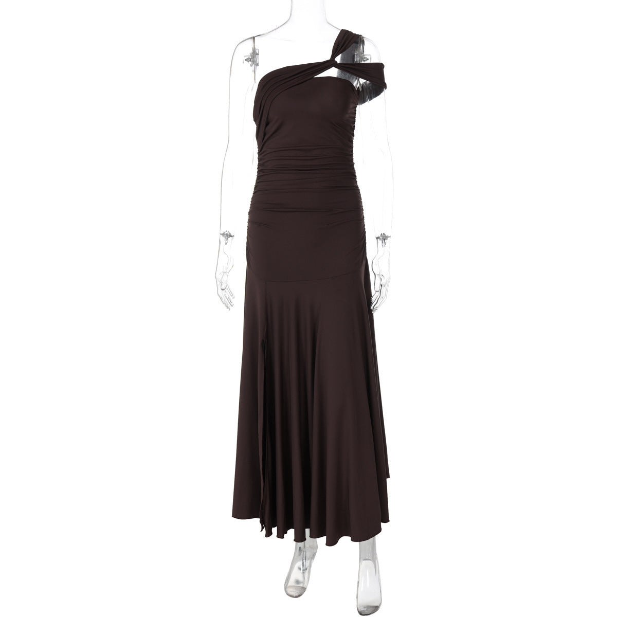 Cold-shoulder Bodycon Pleated Long Dress