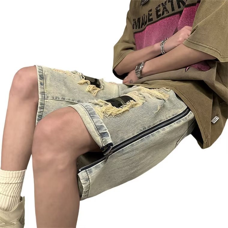 Men's Ripped Camouflage Denim Shorts