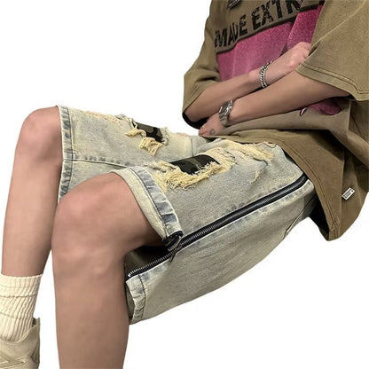Men's Ripped Camouflage Denim Shorts