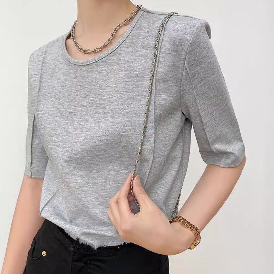 Solid Color Design Half Sleeve Round Neck T-shirt