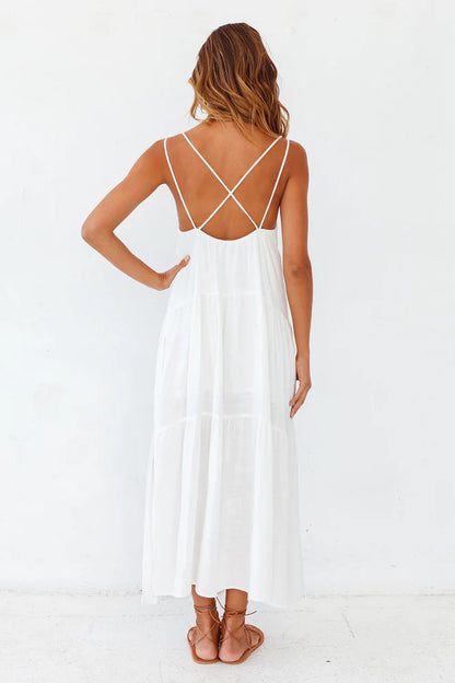 Polyester Carbell Maxi White Dress