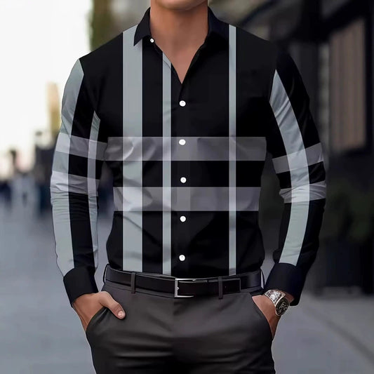 Men Shirt Long Sleeve Button Lapel