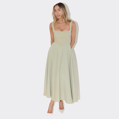Square-neck Waist Trimming Sling Dress