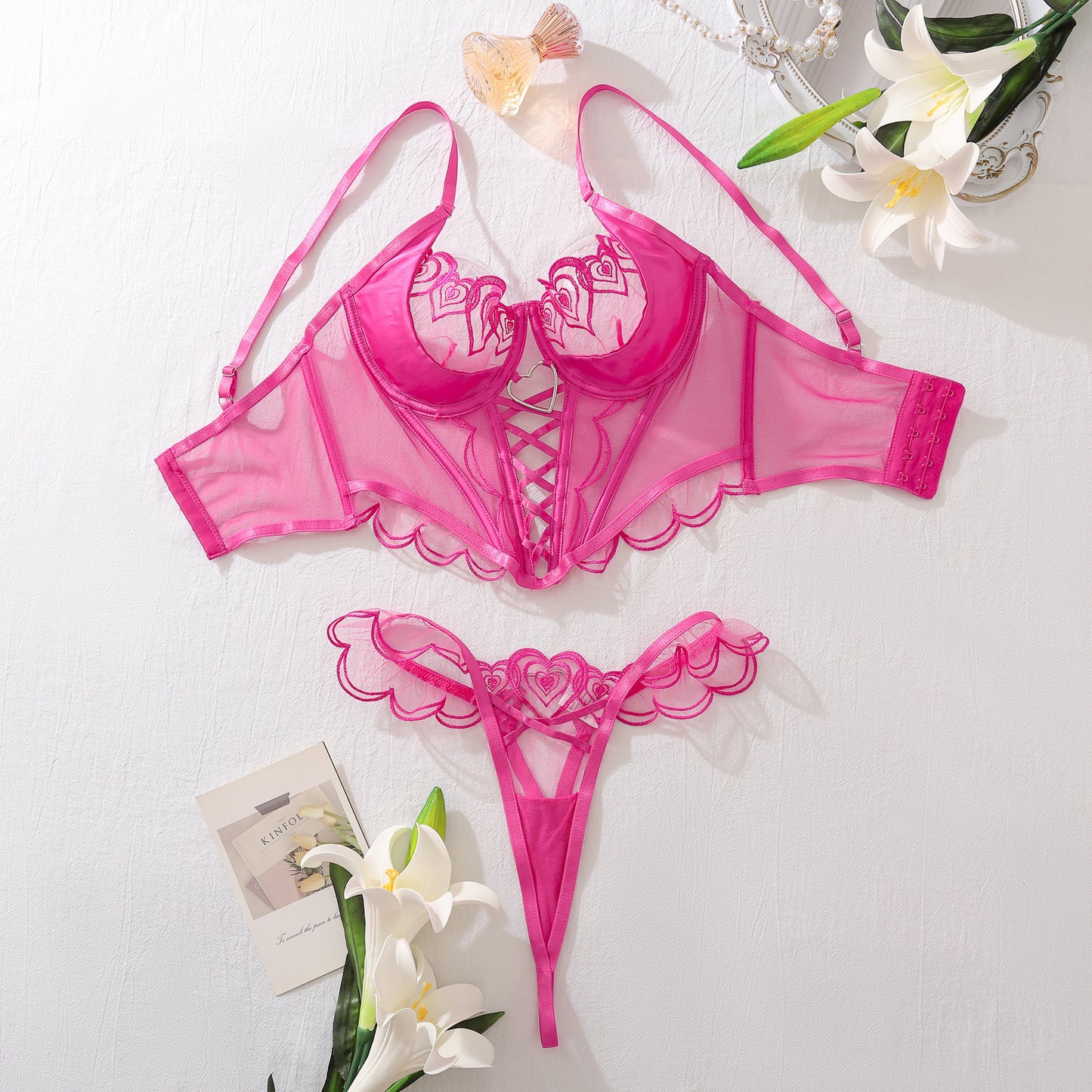 Ladie's Love Embroidered Shaping Bra Underwear Two-piece Set