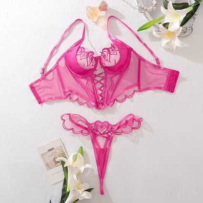 Ladie's Love Embroidered Shaping Bra Underwear Two-piece Set