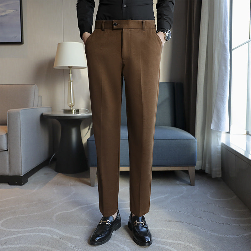 Straight Elastic Slim Fit Brown Pants