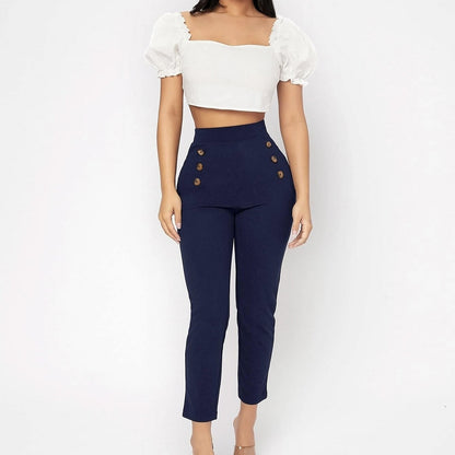 Ladie's Slim Fit Double Row Waisted Pants