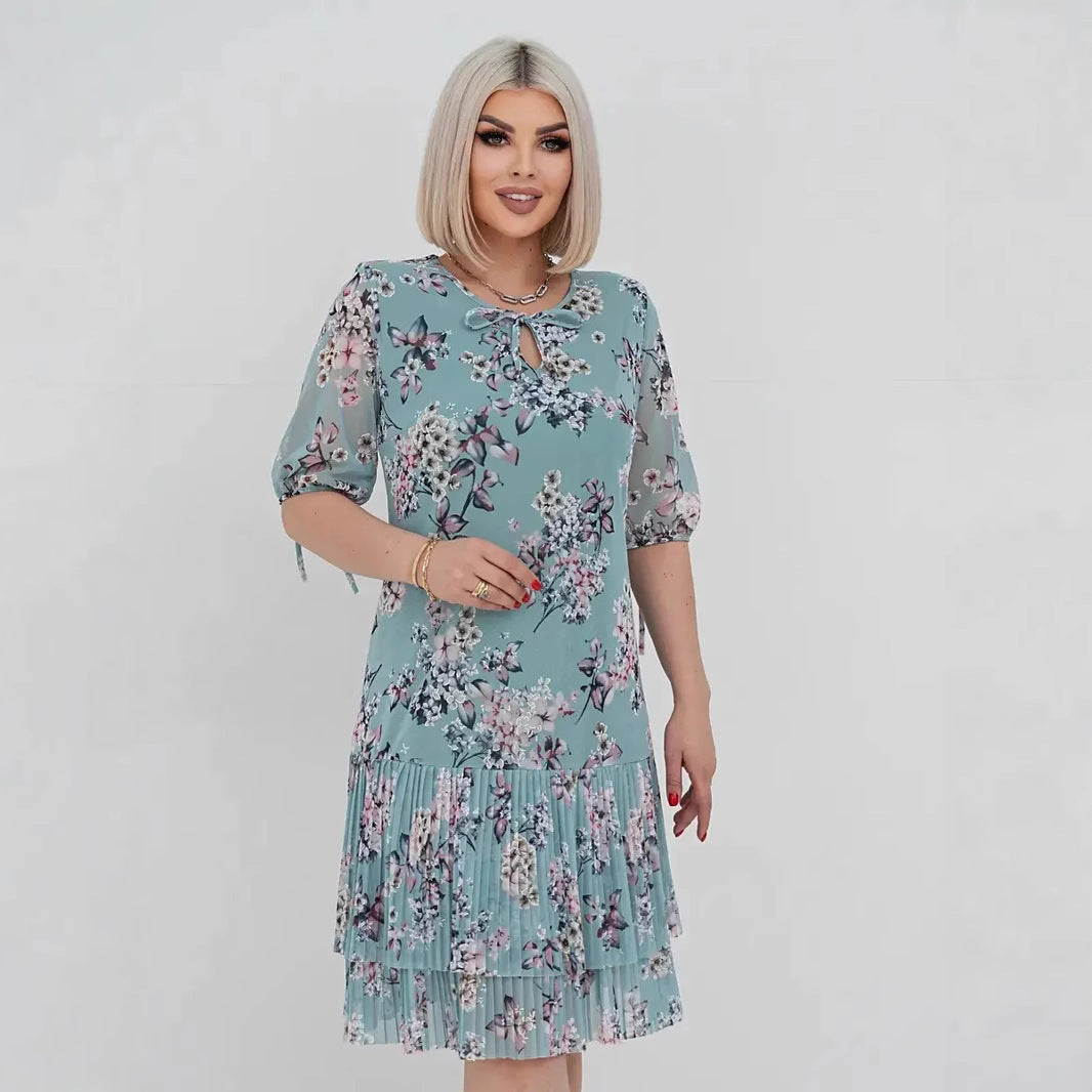 Simple Pleated Lace Up Dress