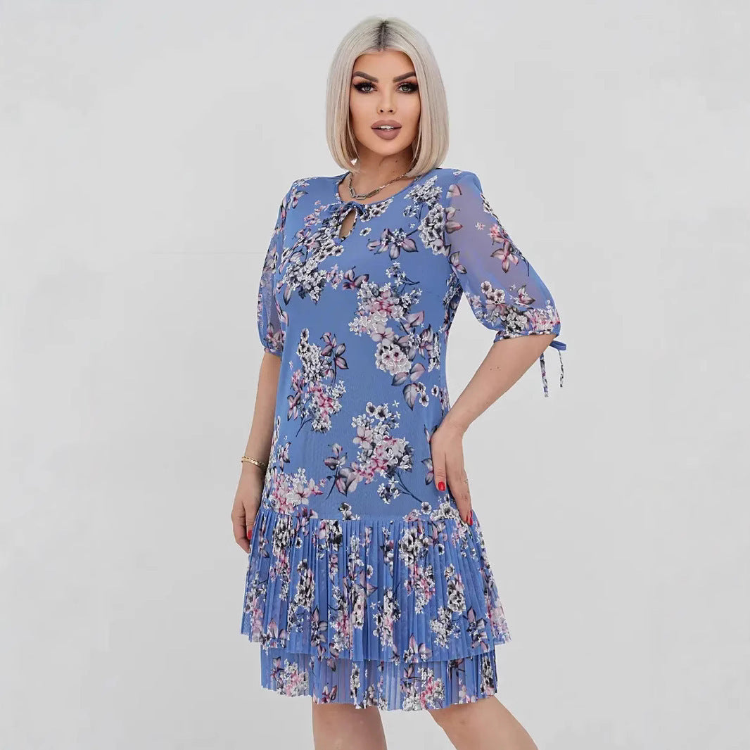 Simple Pleated Lace Up Dress
