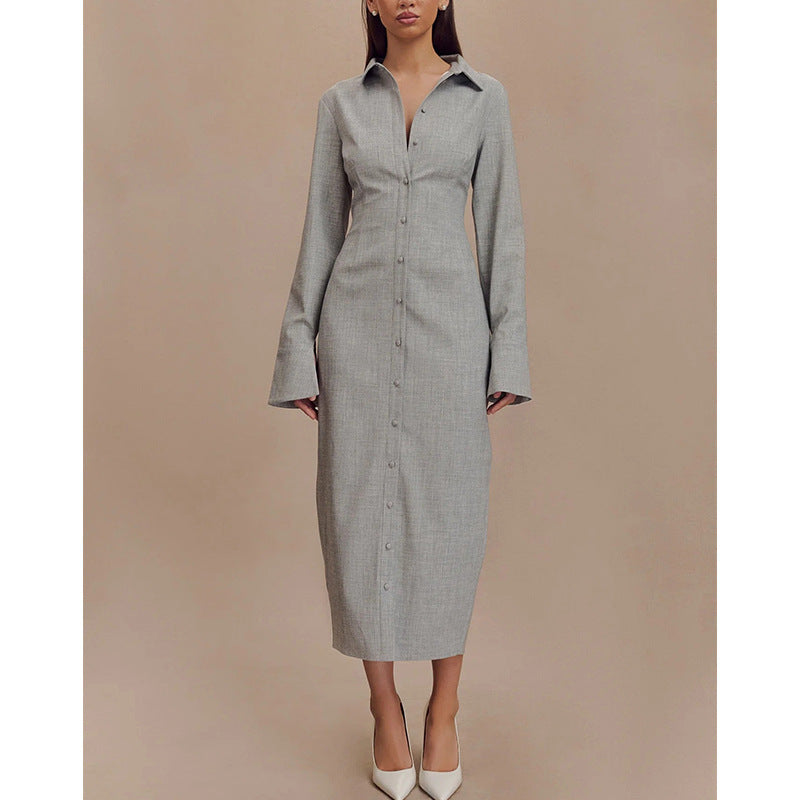 Lapel British Style Long Sleeve Dress