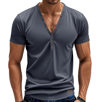 Men's Loose Thin Trendy V-neck Buttons