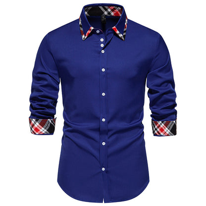 Contrast Color Triangle Collar Long Sleeve Shirt