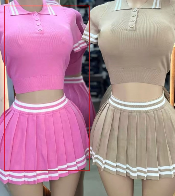 Trendy Tops Pleated Skirt Two-piece Set