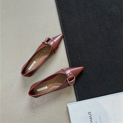 French Flat Bottom Pumps Metal Belt Buckle Soft Shoes