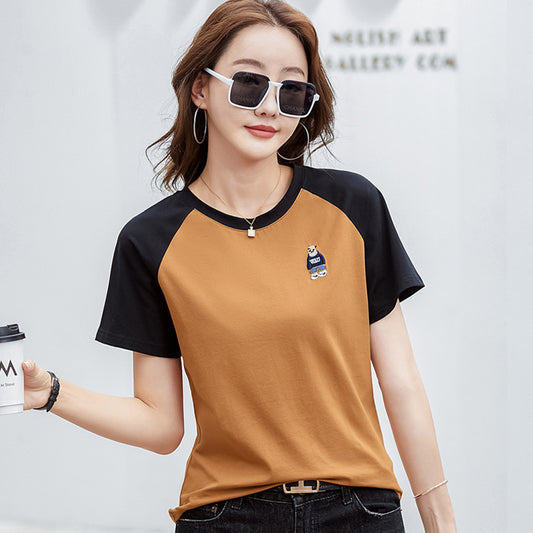 Retro Embroidered Bear Loose T-shirt