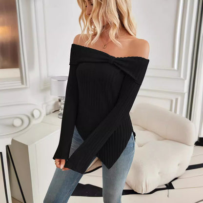 Women's Trendy Knit Ribbed Tops Bow Tie One Tops