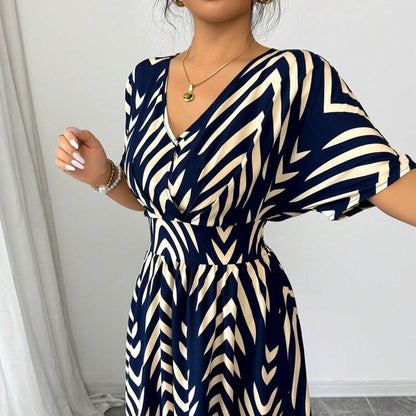Waist-controlled Twill Dress Short Sleeve