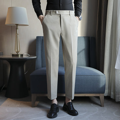 Straight Elastic Slim Fit Brown Pants