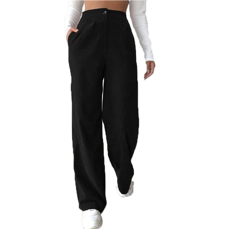 High Waist Pants Corduroy Baggy Straight Trousers