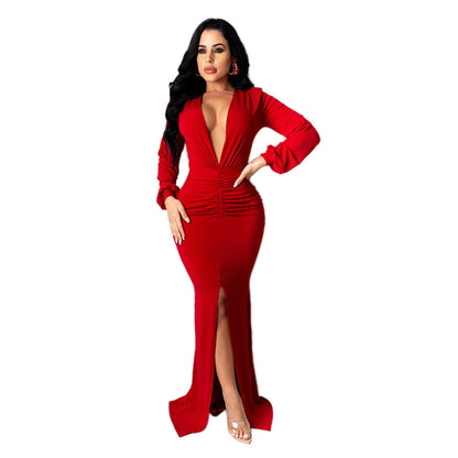 Women's Large V-neck Evening Dress