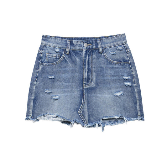 American Style Fashion Simple Hole Denim Mini Jeans