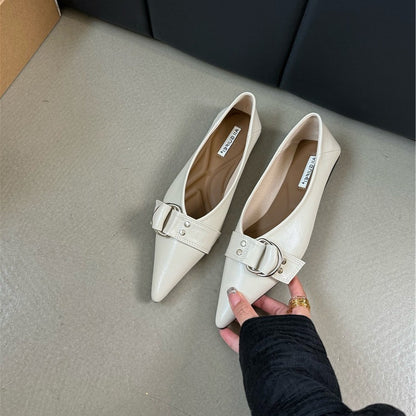 French Flat Bottom Pumps Metal Belt Buckle Soft Shoes