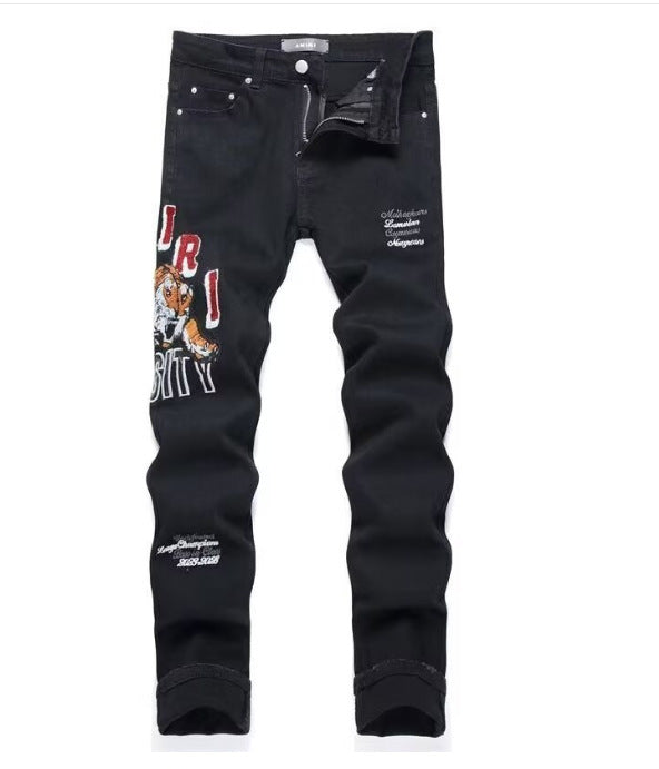 Men's Punk Retro Blue Ripped Slim Feet Jeans