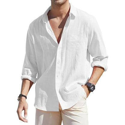 Men's Linen Cardigan Single Row Lapel T-Shirt