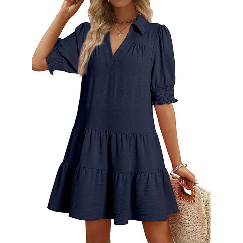 Polo Collar Half Pleated Dress