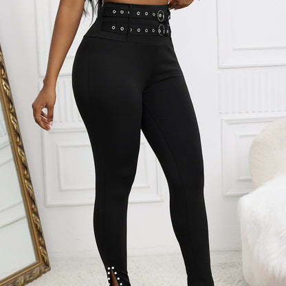 Ladies' Waist Ring Fake Belt Design Sense Tapered Pants