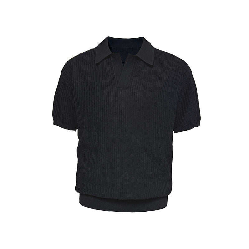 Polo  Style Collar Stripes Ice Silk T-Shirt