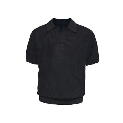 Polo  Style Collar Stripes Ice Silk T-Shirt