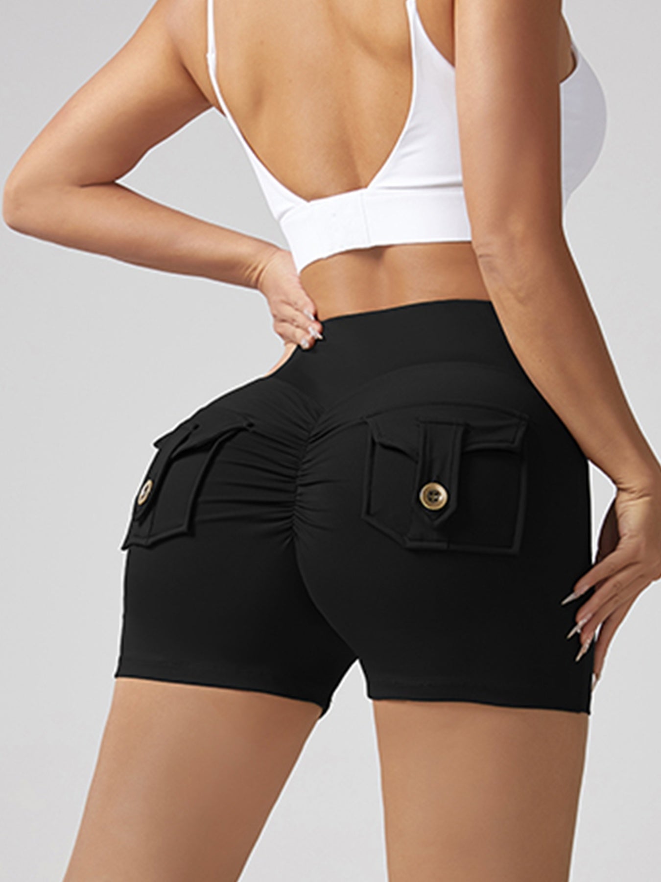 V-waist Stretch Yoga Workwear, Women's Peach Hip Running And Fitness Shorts