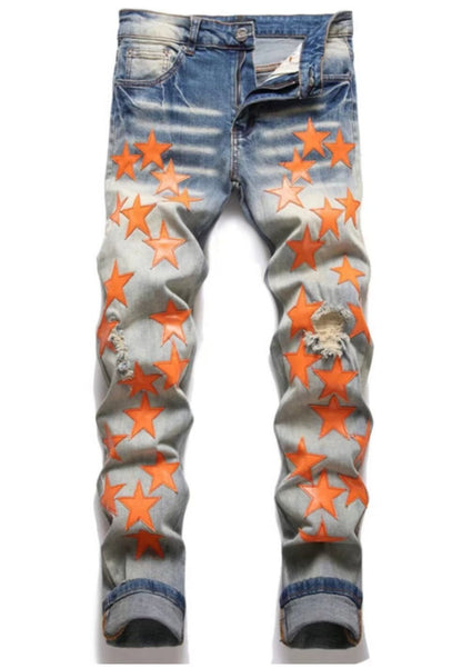 Men's Punk Retro Blue Ripped Slim Feet Jeans