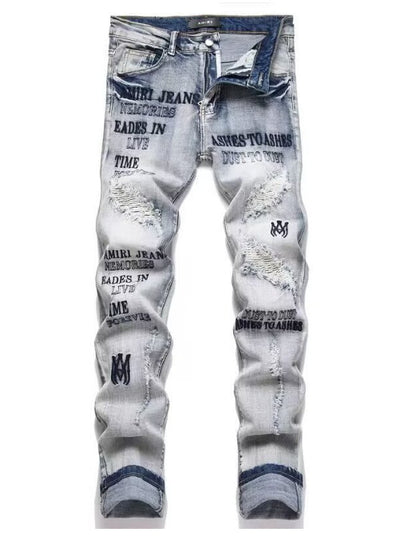 Men's Punk Retro Blue Ripped Slim Feet Jeans
